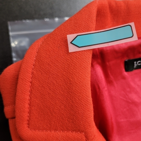J Crew Red Poly / Wool Blend Button Front Cropped Blazer w/ Arm Stripe - Sz L/12 - Picture 11 of 16